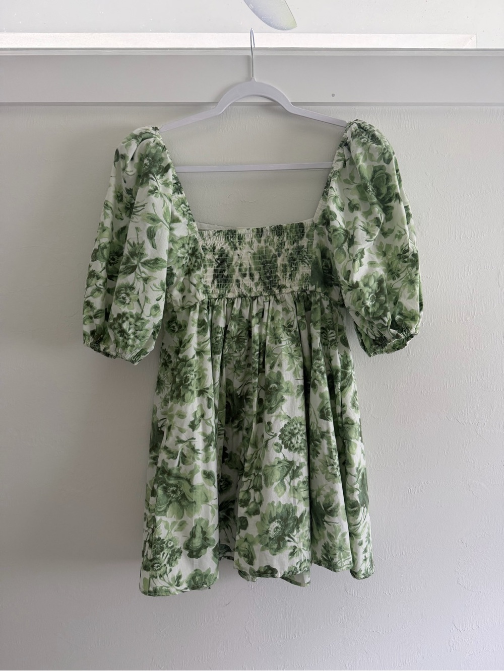 Abercrombie & Fitch Green Floral Square-Neck Puff Sleeve Mini Dress - Picture 4 of 4